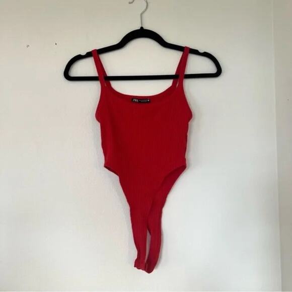 Zara Red High Cut Ribbed Bodysuit - Picture 3 of 6